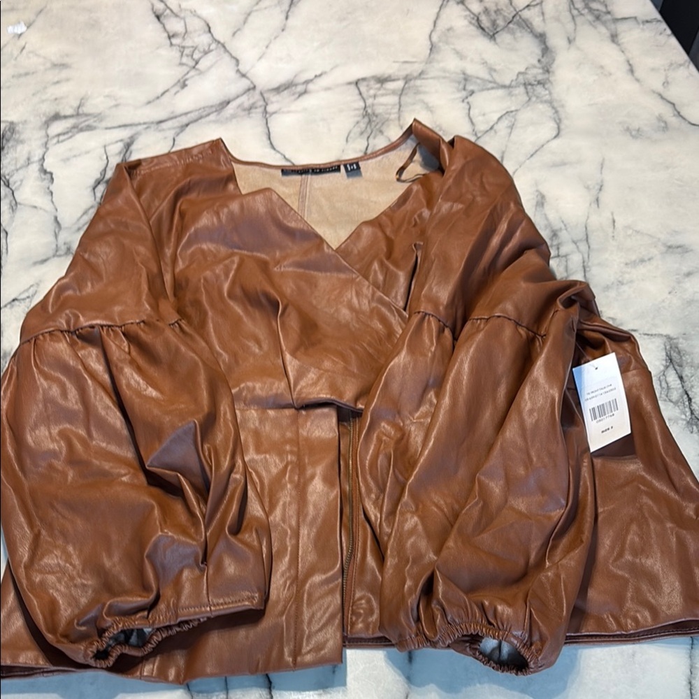 Fashion to Figure Brown Leather Jacket Relaxed Fit